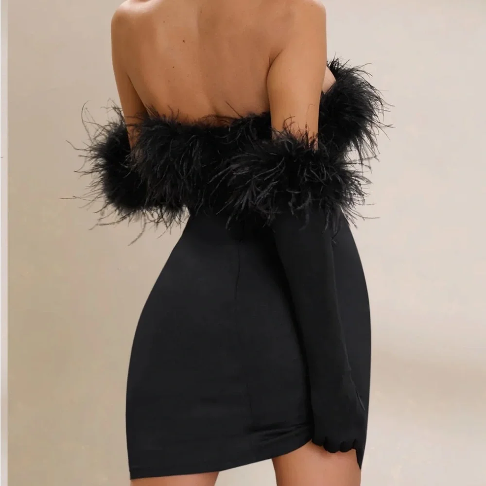 Club L London Black Feather Mini Dress - Picture 3 of 12